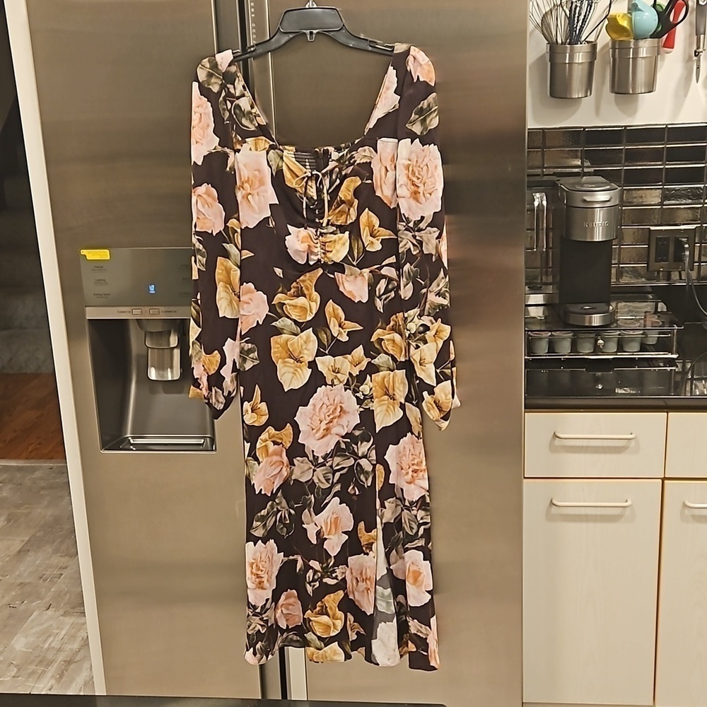💕FAVORITE DAUGHTER💕 Long Sleeve Vibeyard Dress ~ Buganvilias Floral Print NWT